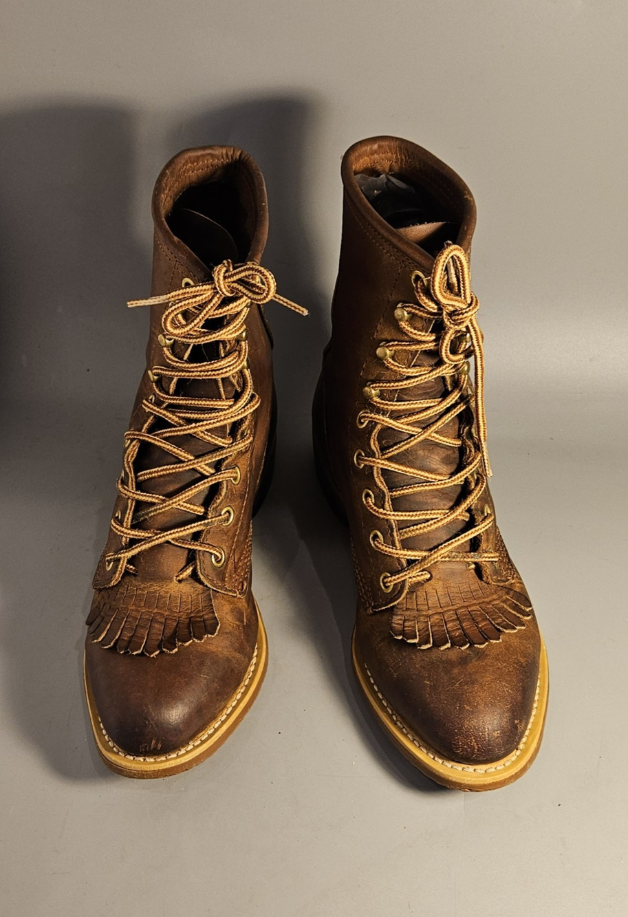 Womens 6.5 M DD Tuff Packer Leather Roper Kiltie Lace-Up Western Boots USA Brown